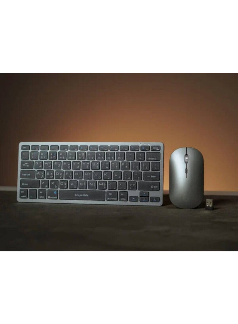 blupebble Magic Pebble Tri-Mode Wireless Keyboard and Mouse Combo | English/Arabic Layout | Wired + Bluetooth + 2.4GHz | Silent Keys, Rechargeable, Slim Design - Image 3