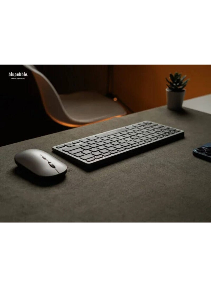 blupebble Magic Pebble Tri-Mode Wireless Keyboard and Mouse Combo | English/Arabic Layout | Wired + Bluetooth + 2.4GHz | Silent Keys, Rechargeable, Slim Design - Image 5