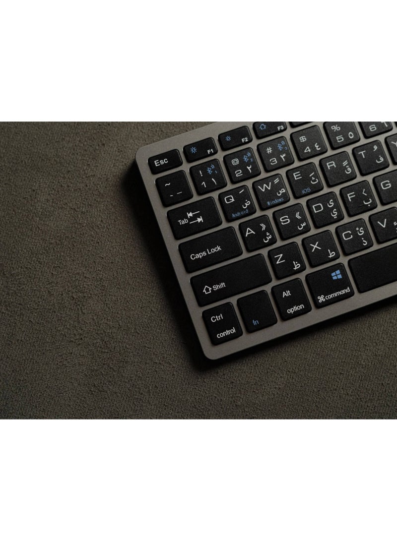 blupebble Magic Pebble Tri-Mode Wireless Keyboard and Mouse Combo | English/Arabic Layout | Wired + Bluetooth + 2.4GHz | Silent Keys, Rechargeable, Slim Design - Image 4