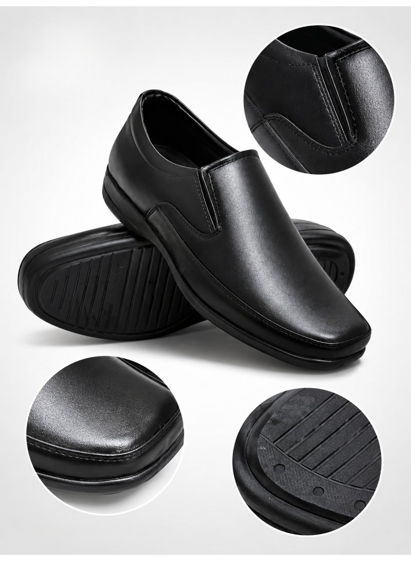 Men's Leather Slip On Shoes Black Formal Dress Shoes Arabic Style Business Office Shoes Comfortable Soft Lining Anti Slip Sole - Image 4
