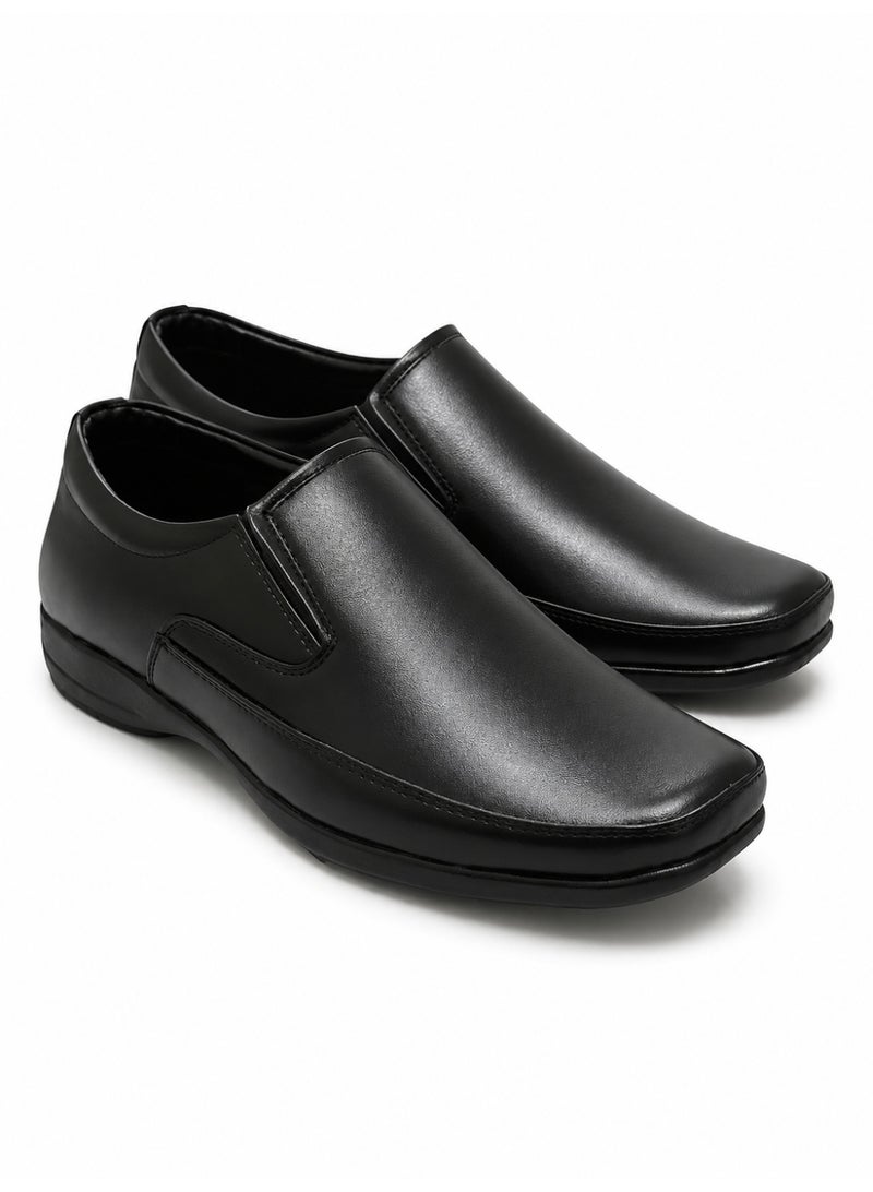Men's Leather Slip On Shoes Black Formal Dress Shoes Arabic Style Business Office Shoes Comfortable Soft Lining Anti Slip Sole - Image 1