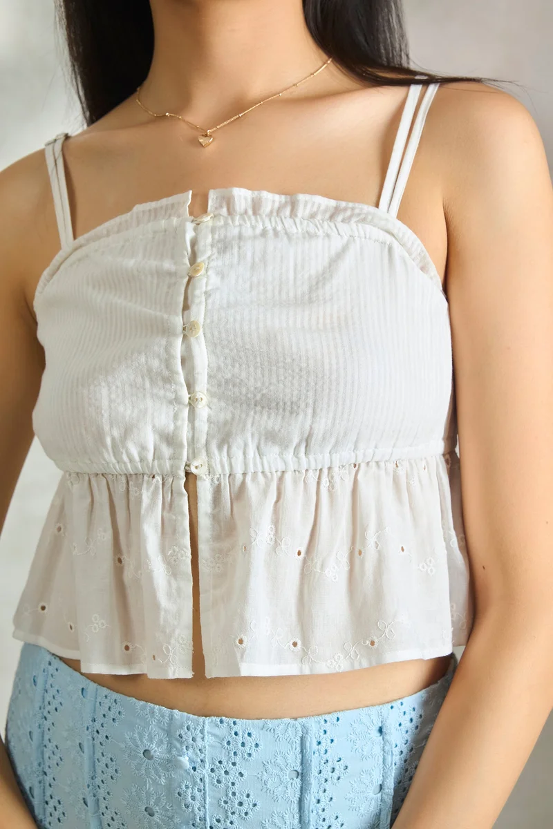 Virgio Cotton Schiffli Vacation Peplum Tops for Women