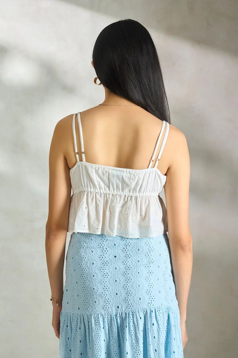 Virgio Cotton Schiffli Vacation Peplum Tops for Women