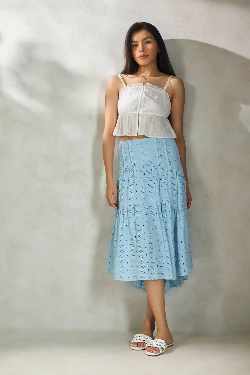 Virgio Cotton Schiffli Vacation Peplum Tops for Women
