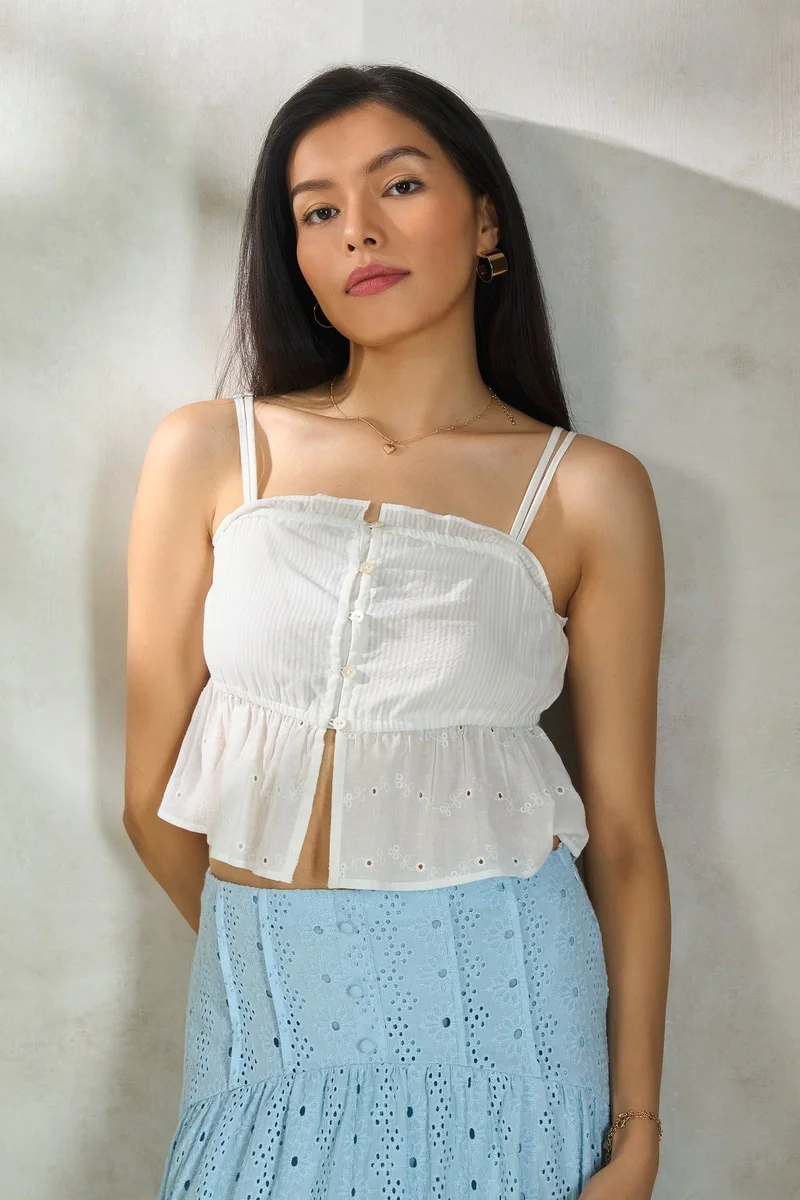 Virgio Cotton Schiffli Vacation Peplum Tops for Women