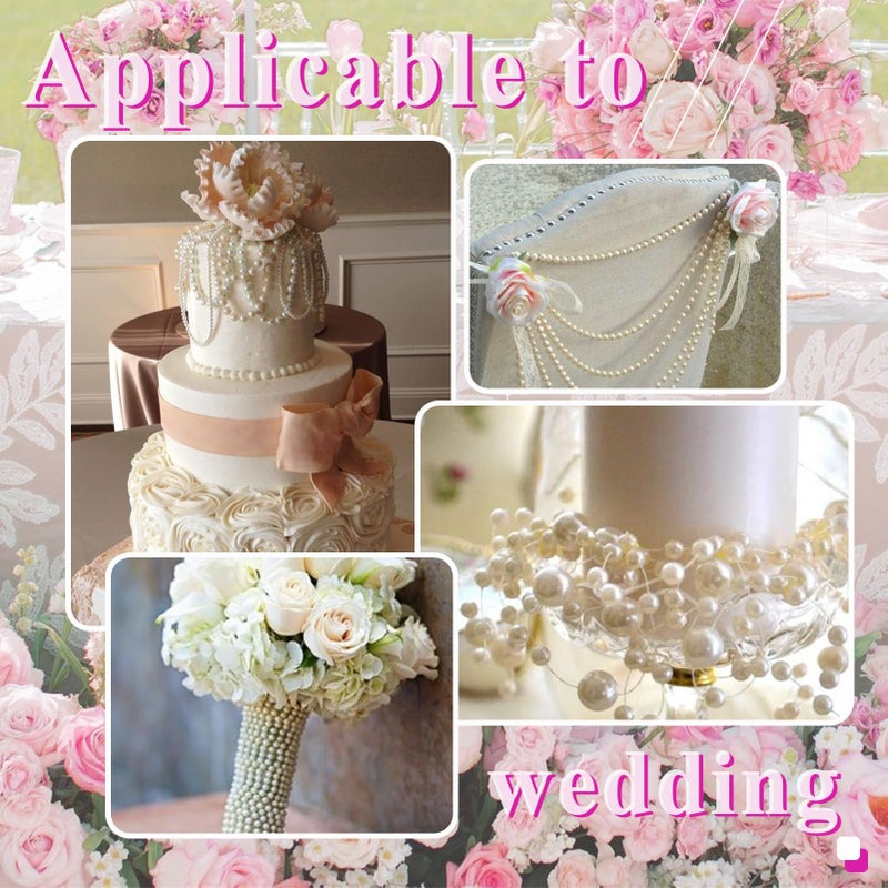 Towenm 4 Rolls 76 Feet Pearls String Garland, Faux Pearl Beads Roll Strand for Crafts, Artificial Pearls Chain Trim for Wedding Party Flower Valentine Christmas Decoration, 4mm 6mm 8mm 8+3mm, Ivory - Image 5