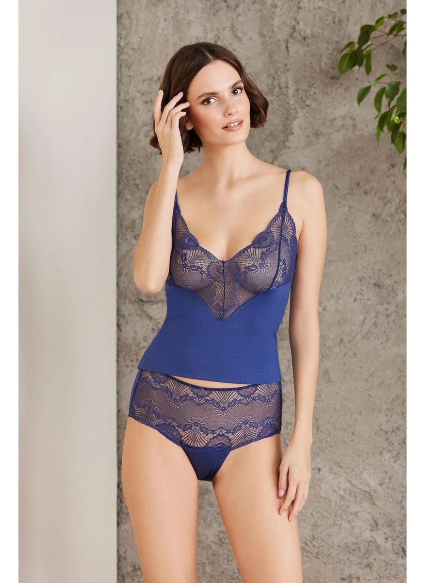 pierre cardin 360 Women's Thong Undershirt Panties Set-Navy Blue 