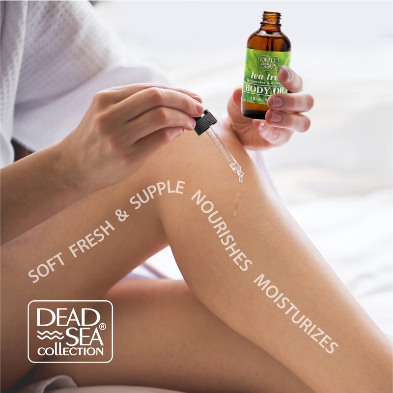 Dead Sea Collection Body Oil with Tea Tree-Dry Skin Moisturizer and Hydrating Massage - Nourishing Bath Oil - Increase Skin Elasticity and Provide Anti-Aging Support for Face and Body (4 fl.oz) - Image 4