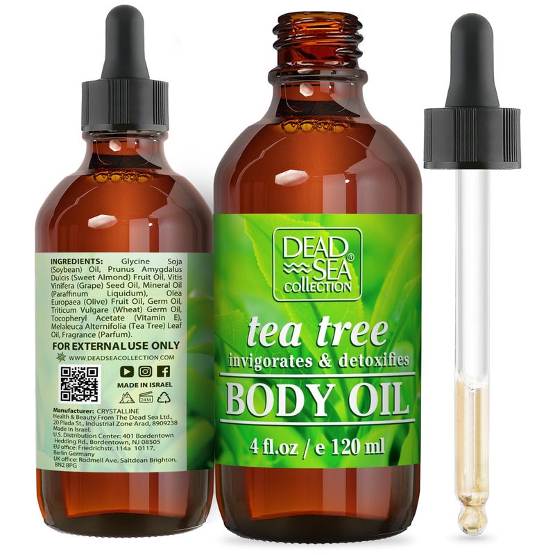 Dead Sea Collection Body Oil with Tea Tree-Dry Skin Moisturizer and Hydrating Massage - Nourishing Bath Oil - Increase Skin Elasticity and Provide Anti-Aging Support for Face and Body (4 fl.oz) - Image 1