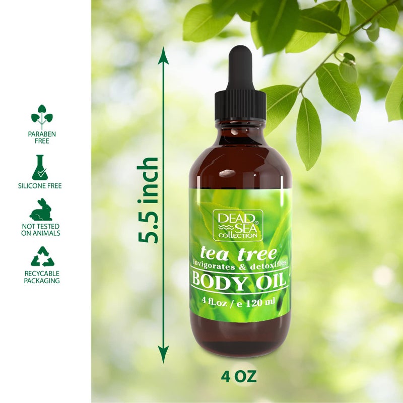 Dead Sea Collection Body Oil with Tea Tree-Dry Skin Moisturizer and Hydrating Massage - Nourishing Bath Oil - Increase Skin Elasticity and Provide Anti-Aging Support for Face and Body (4 fl.oz) - Image 2