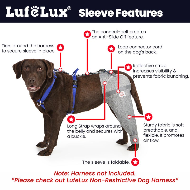 LufeLux Dog Leg Sleeve for Stop Licking & Post-Surgery Recovery | Protects Injured Rear Legs from Excessive Licking & Scratching | Cone Alternative with Breathable Fabric | Easy to Use (Grey, X-Large) - Image 2