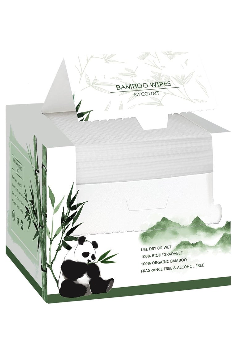 SYOSI Disposable Face Towel Bamboo Biodegradable Large Dry Face Wipes 60 Count 1 Box Extra Thick Soft Clean Facial Towels for Sensitive Skin Makeup Removing Facial Cleansing Nursing Travel - Image 1