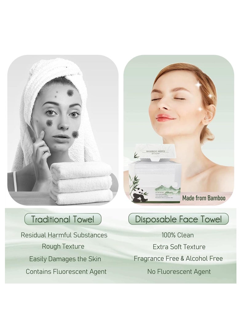 SYOSI Disposable Face Towel Bamboo Biodegradable Large Dry Face Wipes 60 Count 1 Box Extra Thick Soft Clean Facial Towels for Sensitive Skin Makeup Removing Facial Cleansing Nursing Travel - Image 4