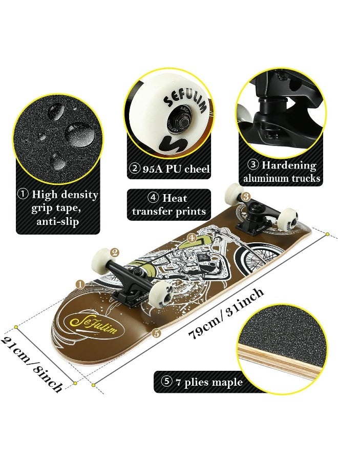 Sefulim Sefulim Skateboards, 31 x 8 inch Complete Skateboard for Beginners, 8 Layer Canadian Maple Double Kick Deck Concave Cruiser Trick, Light Up Wheel Skateboard for Kids Teens & Adults (Motorcycle)  - Image 3