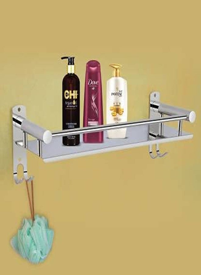 Filox Stainless Steel Wall Mounted Shelf with Hooks | Multipurpose Storage Rack for Bathroom, Kitchen & Home | Rust Proof Heavy Duty Organizer for Shampoo, Spices, Toiletries & Accessories - Image 2