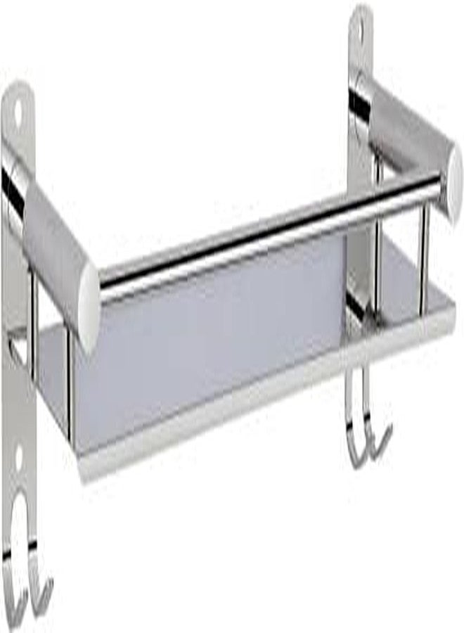 Filox Stainless Steel Wall Mounted Shelf with Hooks | Multipurpose Storage Rack for Bathroom, Kitchen & Home | Rust Proof Heavy Duty Organizer for Shampoo, Spices, Toiletries & Accessories - Image 1
