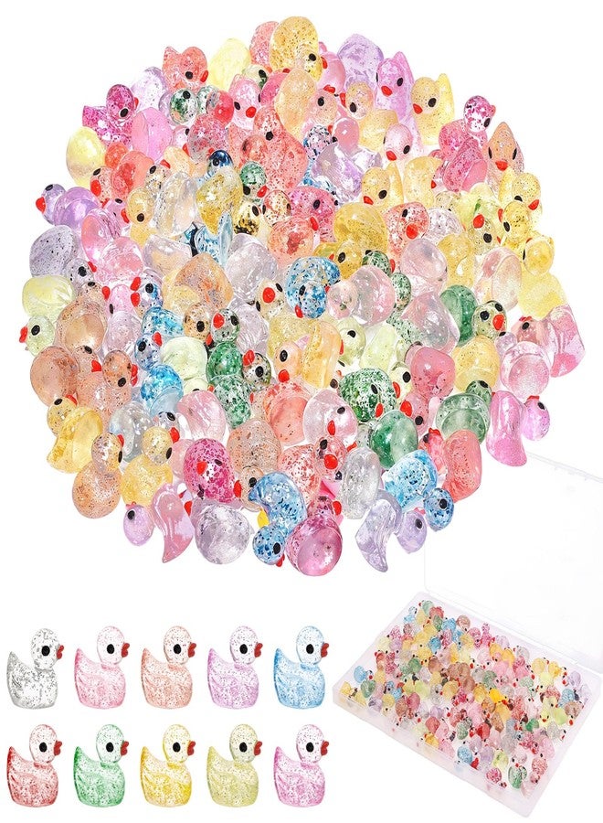 Prudiut 120 Pcs Mini Resin Ducks Glitter Duck Tiny Rubber Ducks to Hide Small Duck Animals for Dollhouse Micro Garden Landscape Aquarium Decorations Party Favors Fillers - Image 1