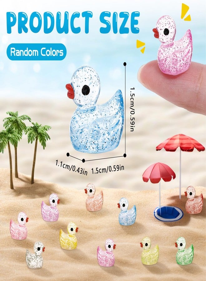Prudiut 120 Pcs Mini Resin Ducks Glitter Duck Tiny Rubber Ducks to Hide Small Duck Animals for Dollhouse Micro Garden Landscape Aquarium Decorations Party Favors Fillers - Image 2