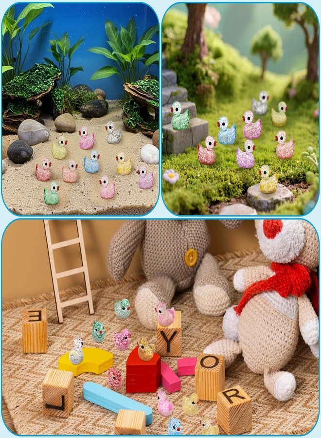 Prudiut 120 Pcs Mini Resin Ducks Glitter Duck Tiny Rubber Ducks to Hide Small Duck Animals for Dollhouse Micro Garden Landscape Aquarium Decorations Party Favors Fillers - Image 4