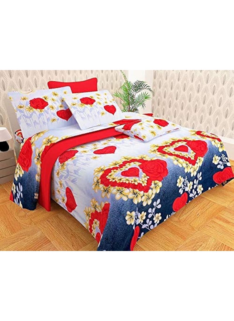 Friends Hub Friends Hub 3D Heart Shape Printed Glace Cotton Double Bedsheet with 2 Pillow Covers Multicolour 