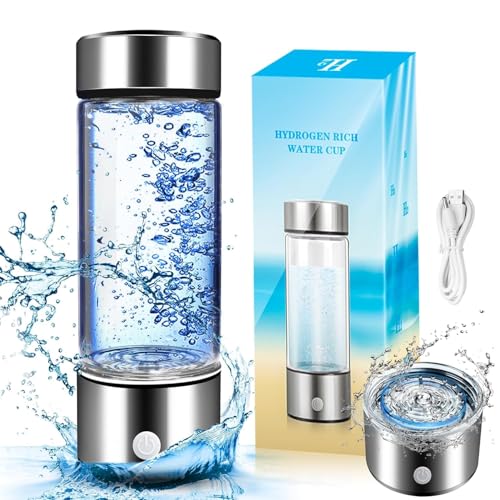 QERINKLE Hydrogen Rich Water Bottle 420 ml, USB Rechargeable Electrolysis Water Bottle, Portable Glass Water Cup with One Button Operation for Daily Hydration (MEDIUM) - Image 1