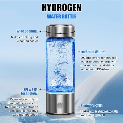 QERINKLE Hydrogen Rich Water Bottle 420 ml, USB Rechargeable Electrolysis Water Bottle, Portable Glass Water Cup with One Button Operation for Daily Hydration (MEDIUM) - Image 2
