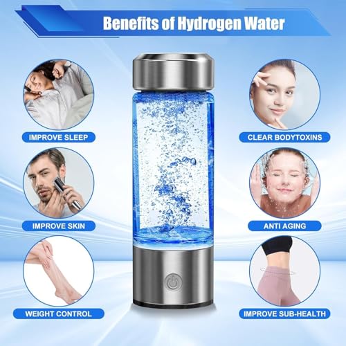 QERINKLE Hydrogen Rich Water Bottle 420 ml, USB Rechargeable Electrolysis Water Bottle, Portable Glass Water Cup with One Button Operation for Daily Hydration (MEDIUM) - Image 4