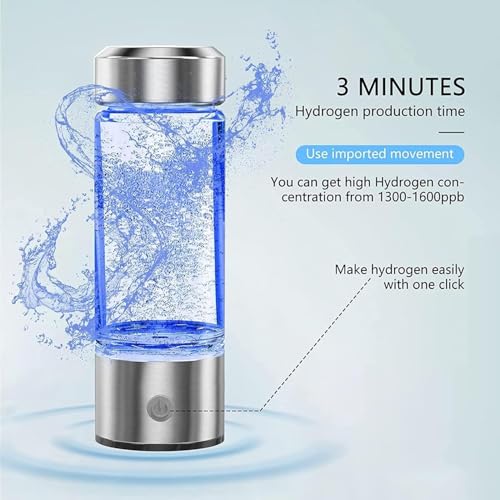 QERINKLE Hydrogen Rich Water Bottle 420 ml, USB Rechargeable Electrolysis Water Bottle, Portable Glass Water Cup with One Button Operation for Daily Hydration (MEDIUM) - Image 3