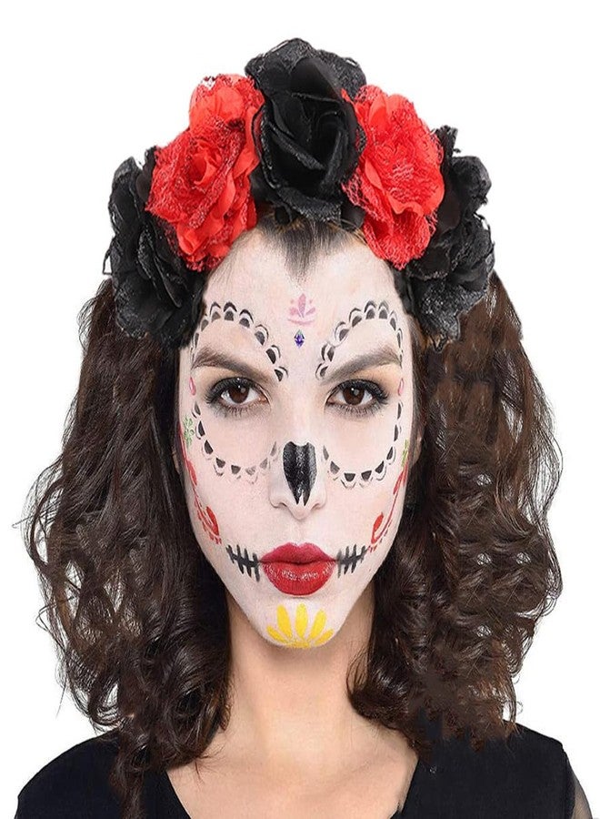 RUSTAMM Rose Flower Crown Hair Wreath Festival Wedding Mexican Women Headband stage performance Headpiece (Black Red) - Image 5