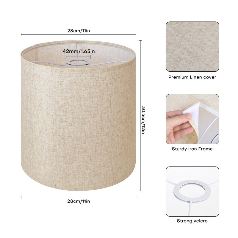 YoflowX Beige Linen Tall Drum Lampshade, 11" Top x 11" Bottom x 12" High Lamp Shade, Lamp Shade Replacement for Table and Floor Lamps, Pendant Lightï¼ŒHandcrafted Lampshadeï¼ŒEasy Assembly - Image 2