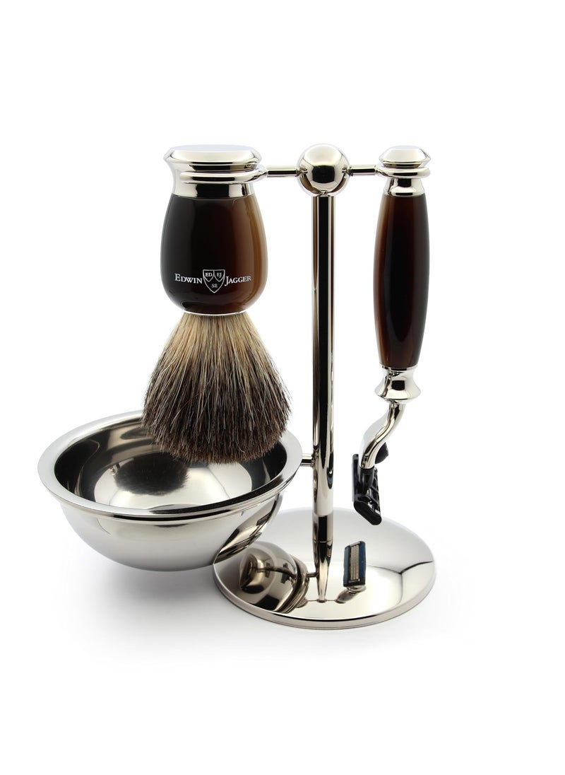 Edwin Jagger Edwin Jagger 4pc Imitation Horn Shaving Set for Mach3 Blades Light Horn 