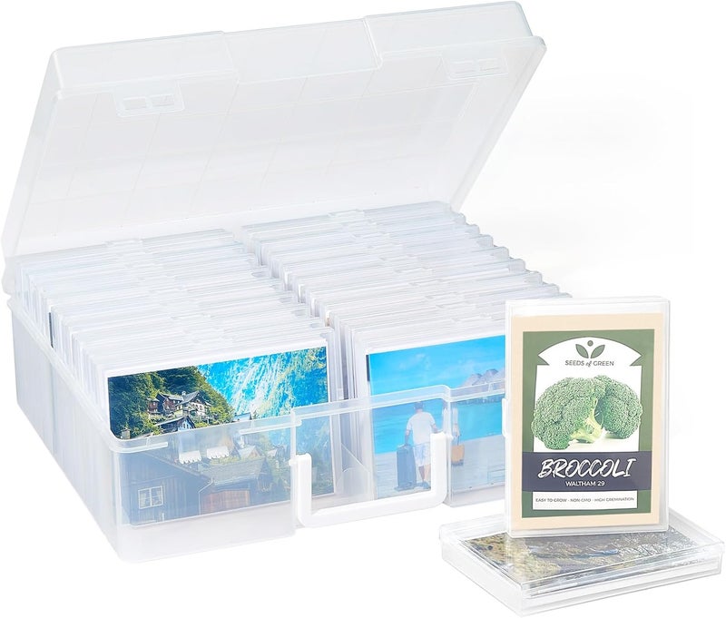 Lifewit Photo Storage Box 4x6 Photo Case, 20 Inner Photo Keeper, Clear Photo Boxes Storage with 1 Sheet Label Sticker, Seed Organizer Craft Storage Box for Cards Pictures Stamps Office Supplies - Image 1
