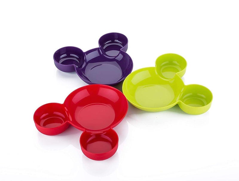 ImegaZ Unbreakable Childrens Plastic Mickey Minnie Shaped Serving Food Plate Mickey Mouse Bowl Fruit Plate Baby Cartoon Bowl Plate Children Tableware Multicolor Pack of 3