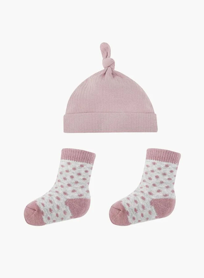 Mothers Choice Ribbed Knit Cap and Polka Dot Socks Set
