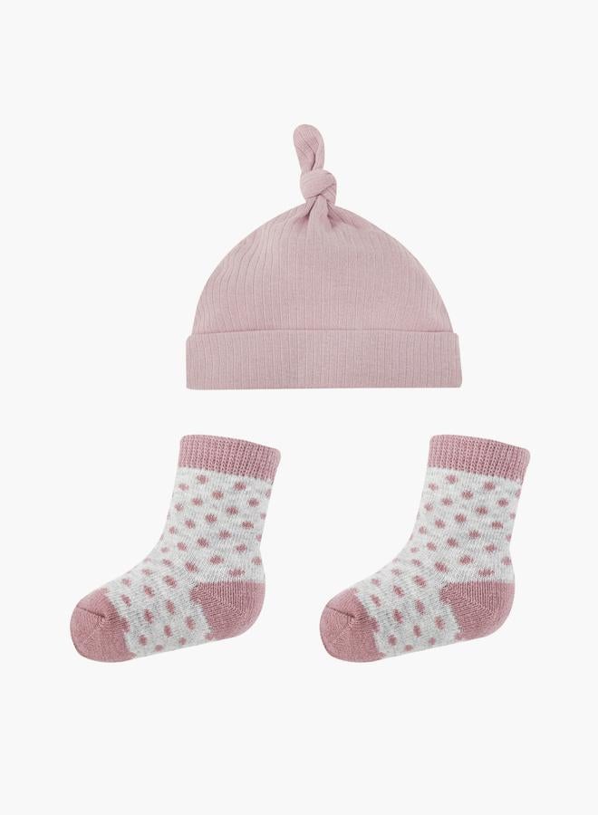 Mothers Choice Ribbed Knit Cap and Polka Dot Socks Set - Image 1