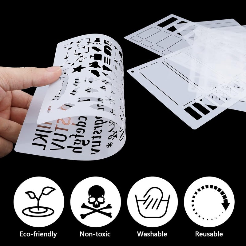 MWOOT MWOOT 16Pcs Journal Stencils Kit, Planner Stencil Drawing Painting Templates, DIY Reusable Diary Journaling Plastic Stencils for Scrapbook Card Making Schedule Wood Wall Art Decor (14.8x21CM)  - Image 3