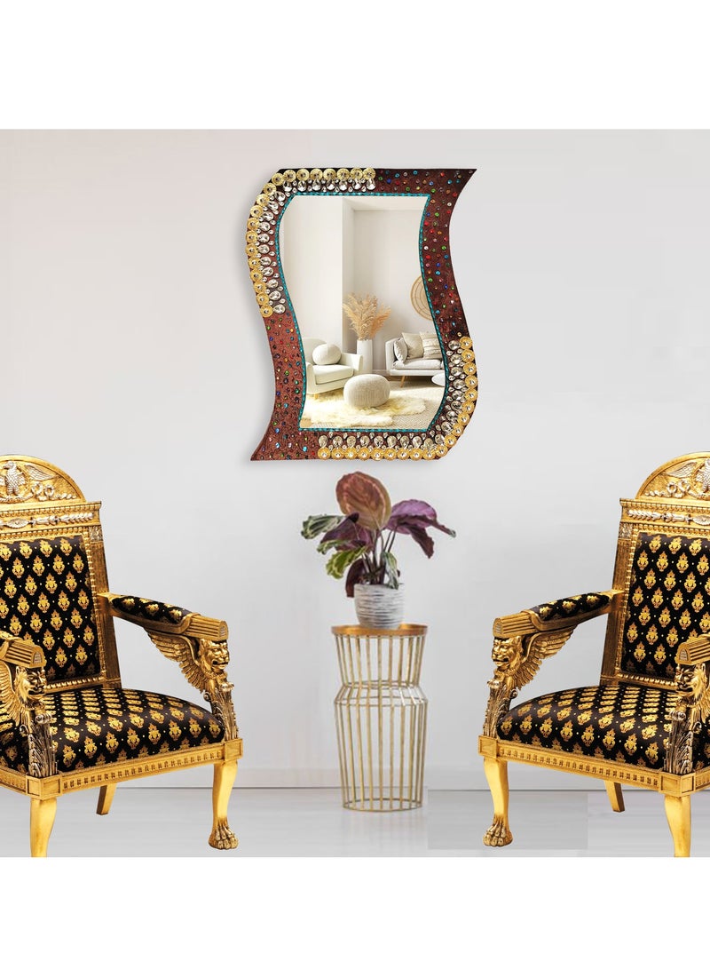 TriBro S-Shape New Look Decorative Handmade wall Mirror in Brown Gold and Silver colour  Wall Mounted Mirror for Bedroom Livivngroom and Hallway Size 66.04 x 44.45cm x 10mm - Image 2