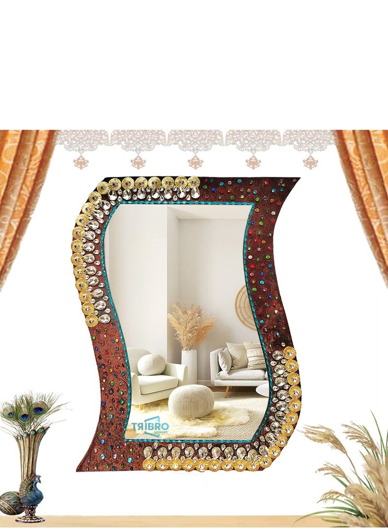TriBro S-Shape New Look Decorative Handmade wall Mirror in Brown Gold and Silver colour  Wall Mounted Mirror for Bedroom Livivngroom and Hallway Size 66.04 x 44.45cm x 10mm - Image 3