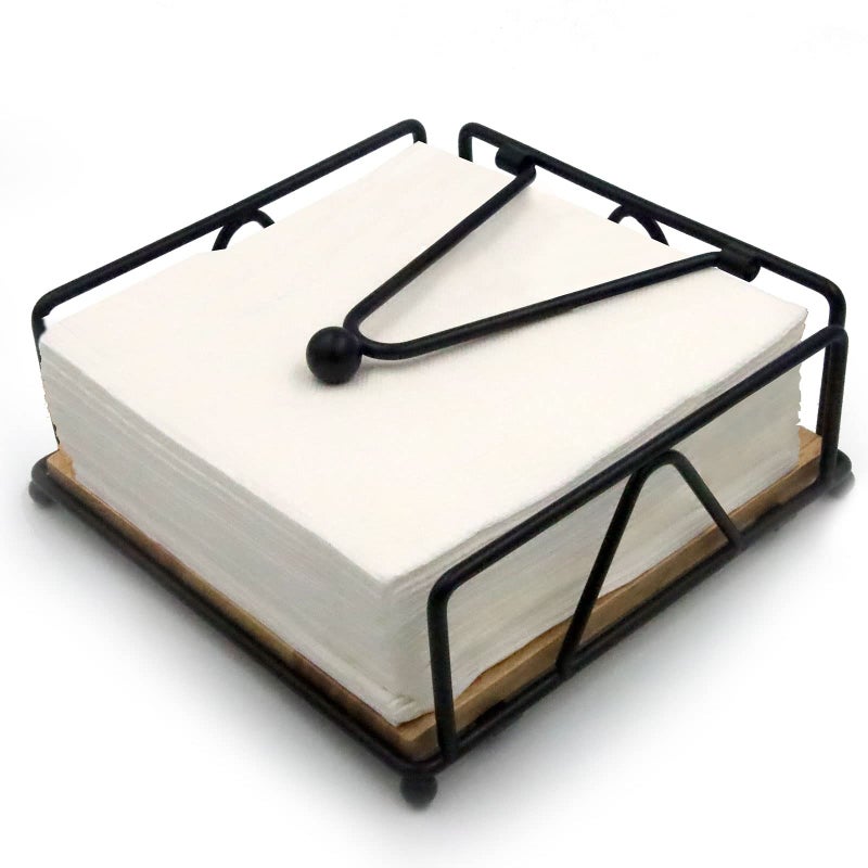 Napkin Holder for Table Metal and Wood Napkin Holder Standing Napkin Holders for Paper Napkins for Kitchen Counter Dining Table 7 x 7Black