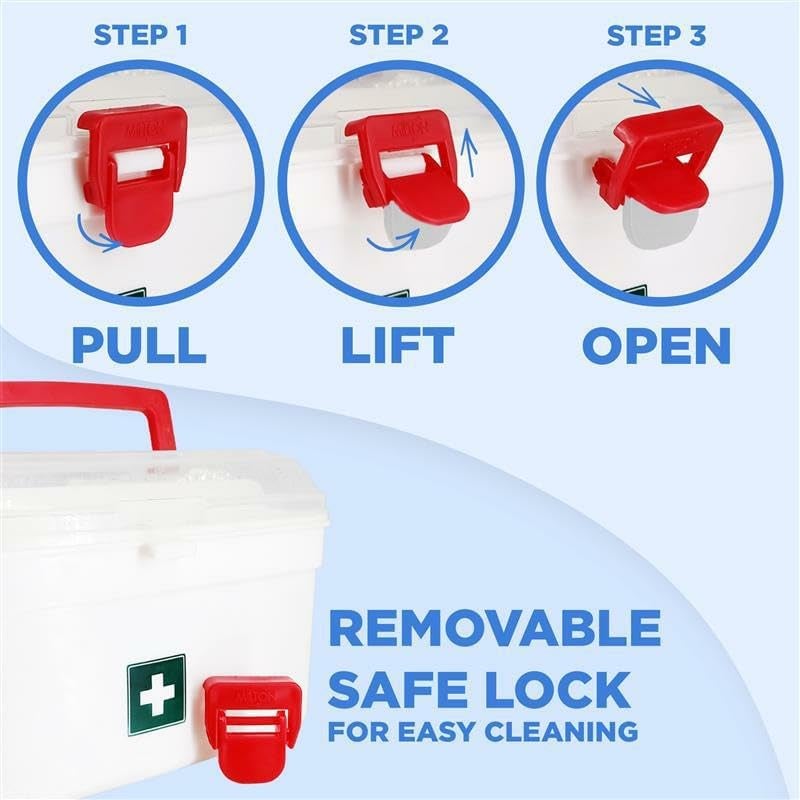 Lucc1n Plastic Medicine Box, First Aid Box, Detachable Tray with Handle, Emergency Indoor Outdoor Medical Utility Cabinet Organizer, Transparent, Portable & Lockable Container, White - Image 3