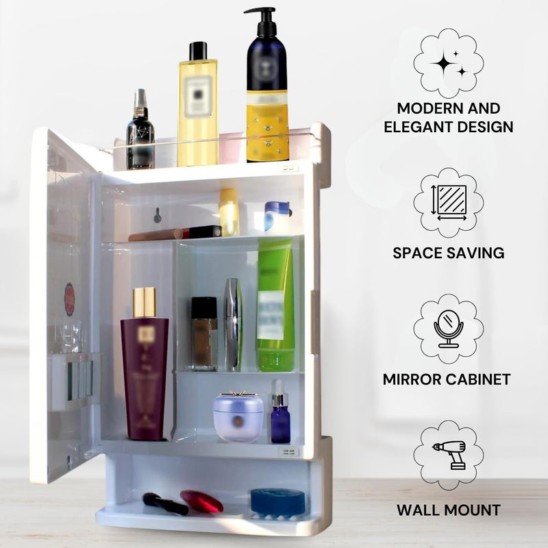 BRANCO منظم الحمام ذو المظهر الفاخر من برانكو مرآة الحمام خزانة الحمام مع مرآة خزانة الزاوية البلاستيكية مع مرآة مرآة قائمة مع تخزين مرايا الحمام العاجي - Image 4