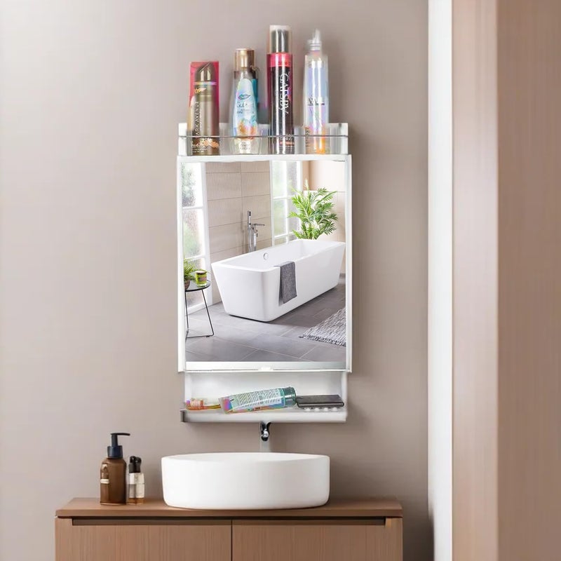 BRANCO منظم الحمام ذو المظهر الفاخر من برانكو مرآة الحمام خزانة الحمام مع مرآة خزانة الزاوية البلاستيكية مع مرآة مرآة قائمة مع تخزين مرايا الحمام العاجي - Image 2