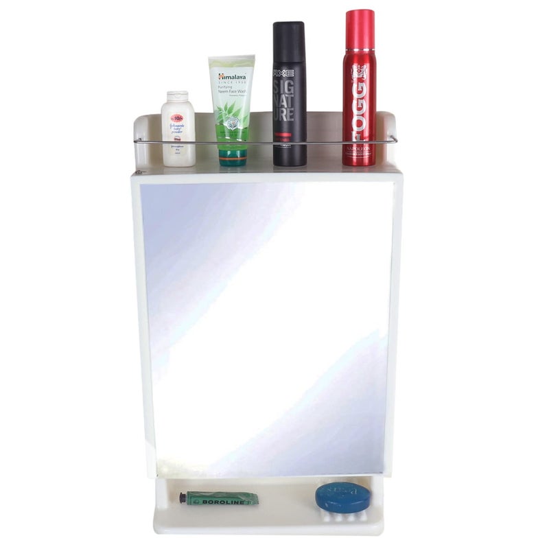 BRANCO منظم الحمام ذو المظهر الفاخر من برانكو مرآة الحمام خزانة الحمام مع مرآة خزانة الزاوية البلاستيكية مع مرآة مرآة قائمة مع تخزين مرايا الحمام العاجي - Image 1