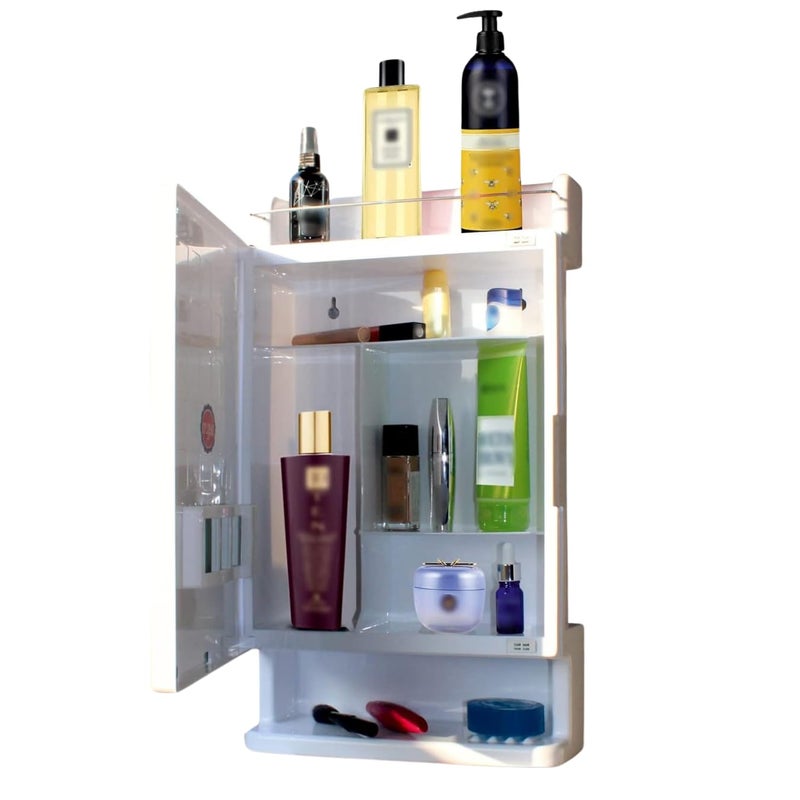 BRANCO منظم الحمام ذو المظهر الفاخر من برانكو مرآة الحمام خزانة الحمام مع مرآة خزانة الزاوية البلاستيكية مع مرآة مرآة قائمة مع تخزين مرايا الحمام العاجي - Image 3