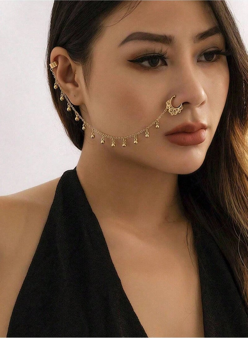 اكسسوار نسائي حلقة انف باللون الذهبي سهل التركيب دون الحاجة إلى ثقوب حقيقية في الأنف أو الأذن مناسب للاعراس والمناسبات الشعبيه - Image 2