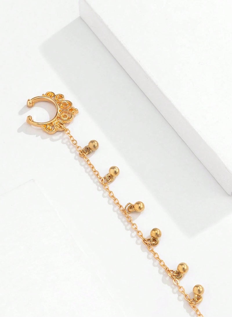 اكسسوار نسائي حلقة انف باللون الذهبي سهل التركيب دون الحاجة إلى ثقوب حقيقية في الأنف أو الأذن مناسب للاعراس والمناسبات الشعبيه - Image 3