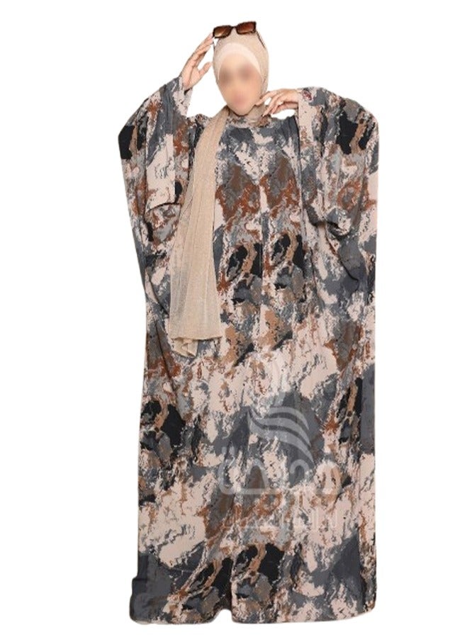 سيزار عباية ملحفة كريب مشجر بتصميم خليجي – كم واسع، فري سايز - Image 3