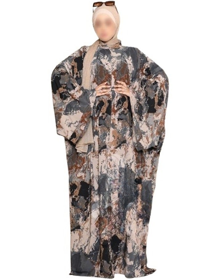 سيزار عباية ملحفة كريب مشجر بتصميم خليجي – كم واسع، فري سايز - Image 1