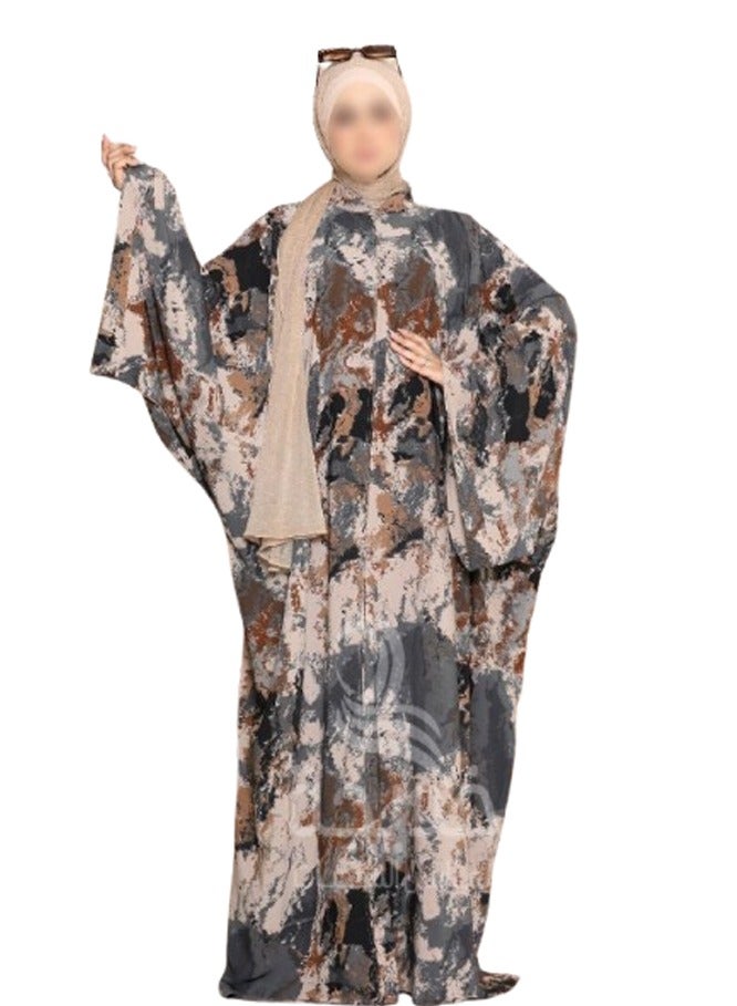 سيزار عباية ملحفة كريب مشجر بتصميم خليجي – كم واسع، فري سايز - Image 2