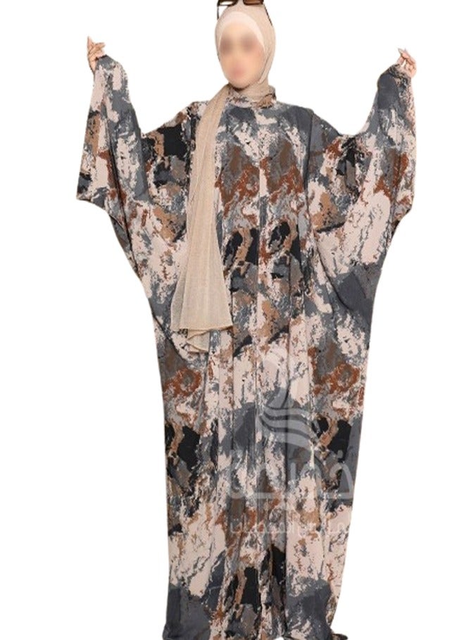 سيزار عباية ملحفة كريب مشجر بتصميم خليجي – كم واسع، فري سايز - Image 4